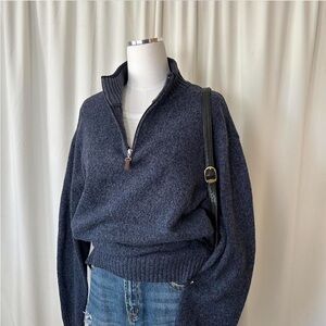 Iceland quarter zip sweater Wool Made in Italy Navy XL.